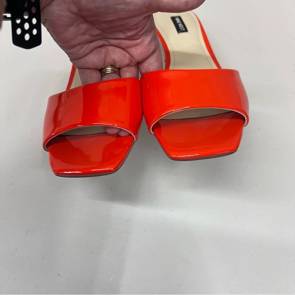 Nine West Indra Orange Patent Slide Kitten Heel Sandals Size‎ 9
